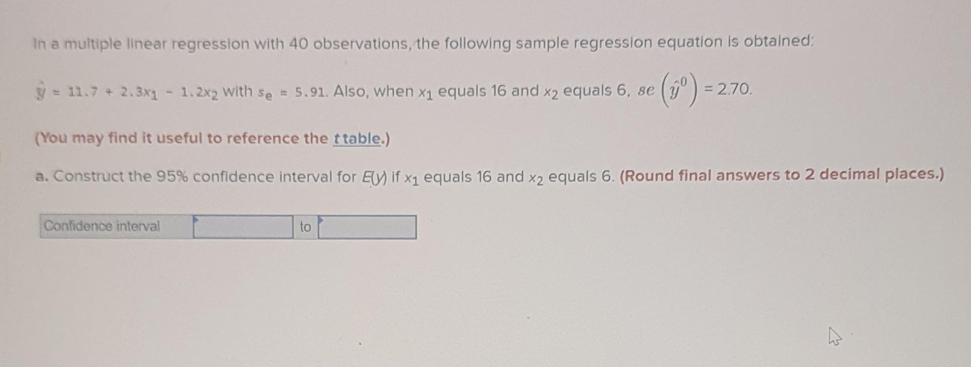 Solved In a multiple linear regression with 40 observations, | Chegg.com