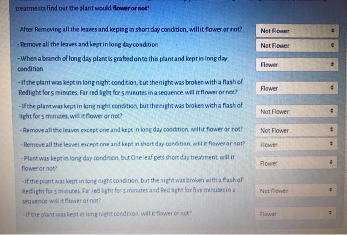 Solved treatments find out the plant would flower or not? | Chegg.com