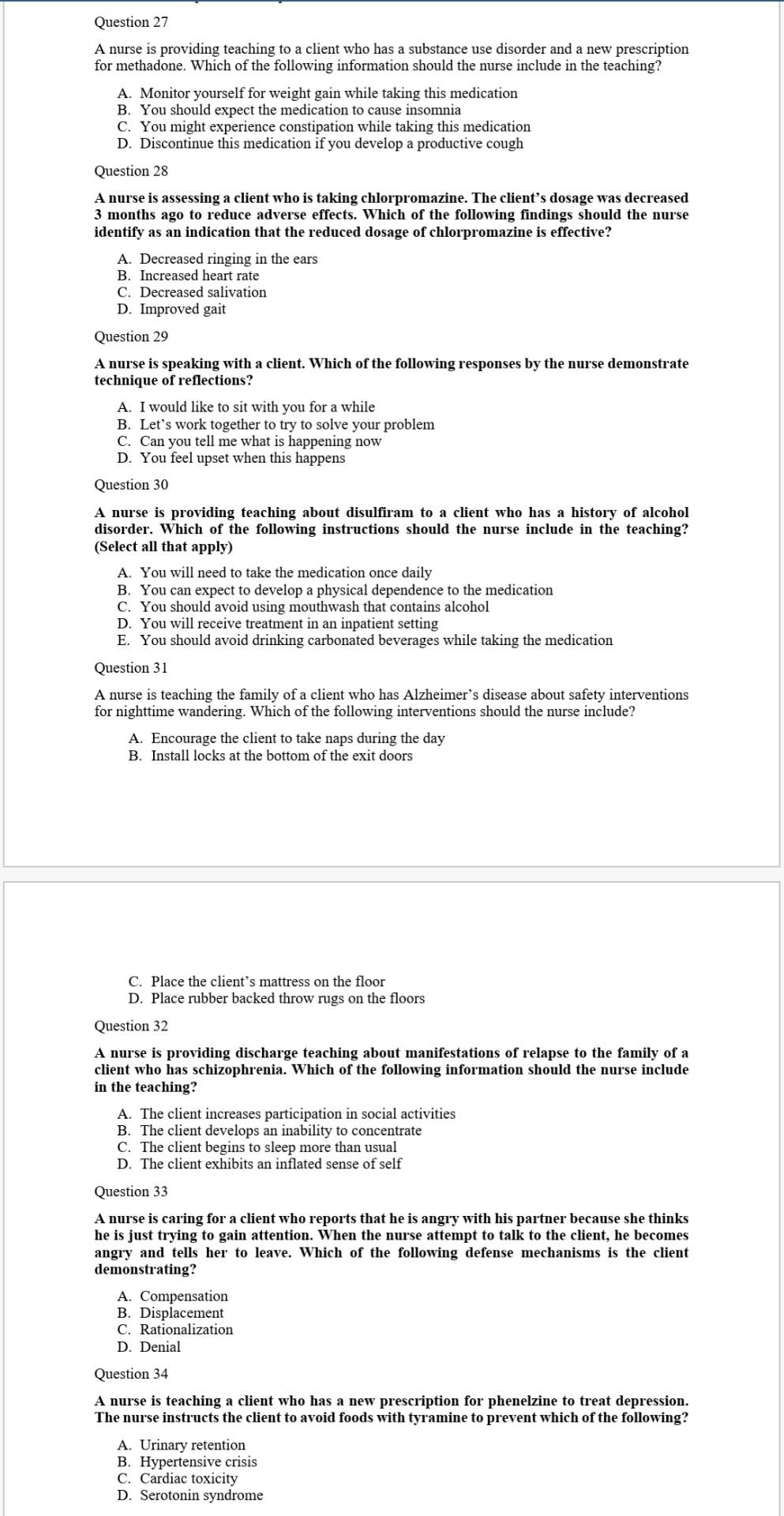 Solved Question 27 A nurse is providing teaching to a client