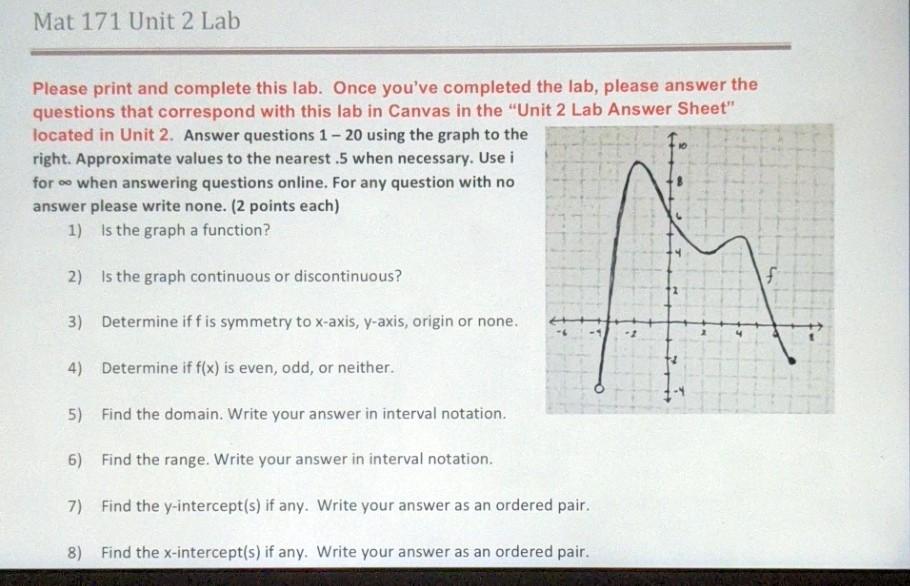 Solved Mat 171 Unit 2 Lab Please print and complete this | Chegg.com