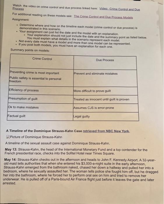 Watch the video on crime control and due process | Chegg.com