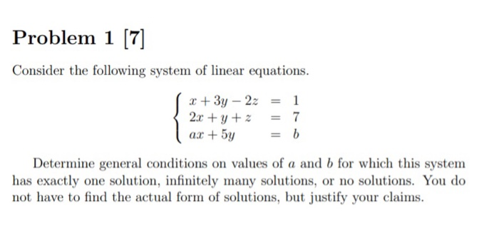 Solved Problem 1 [7] Consider the following system of linear | Chegg.com