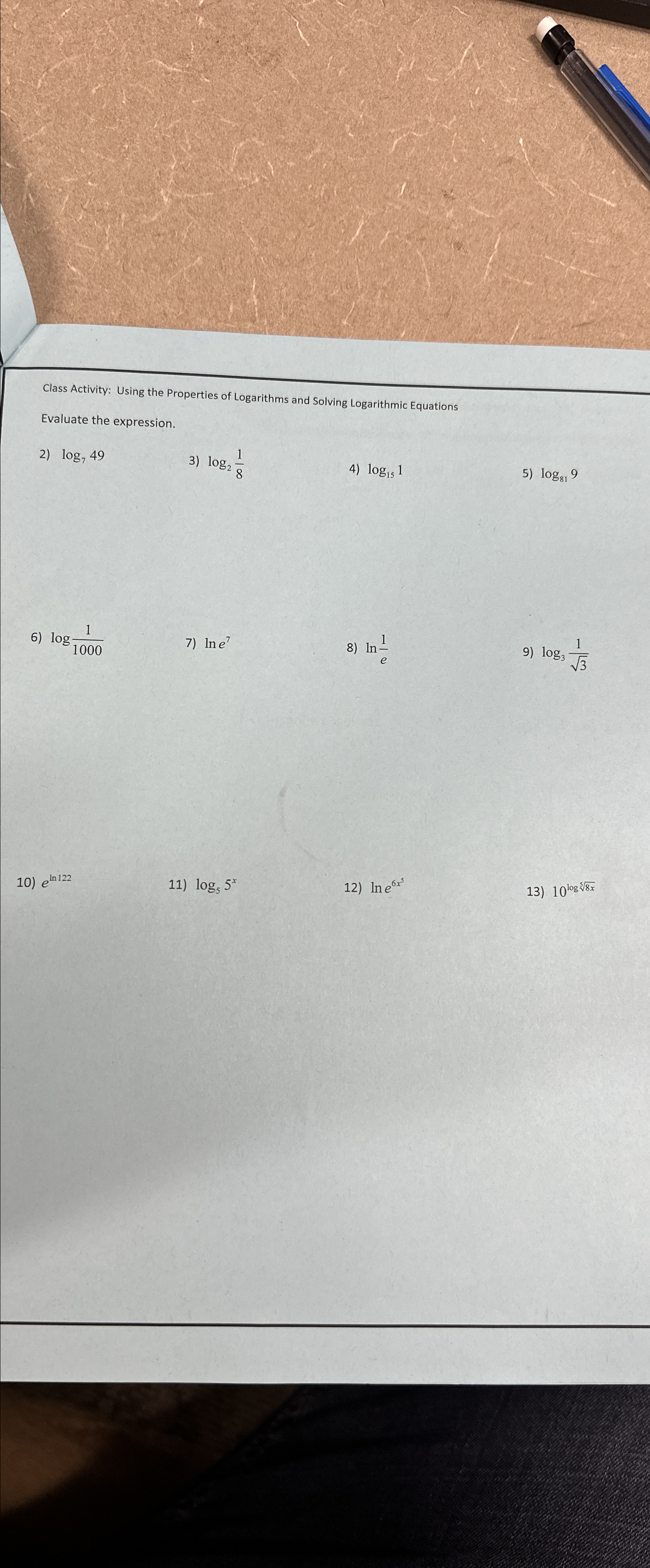 Solved Class Activity: Using the Properties of Logarithms | Chegg.com