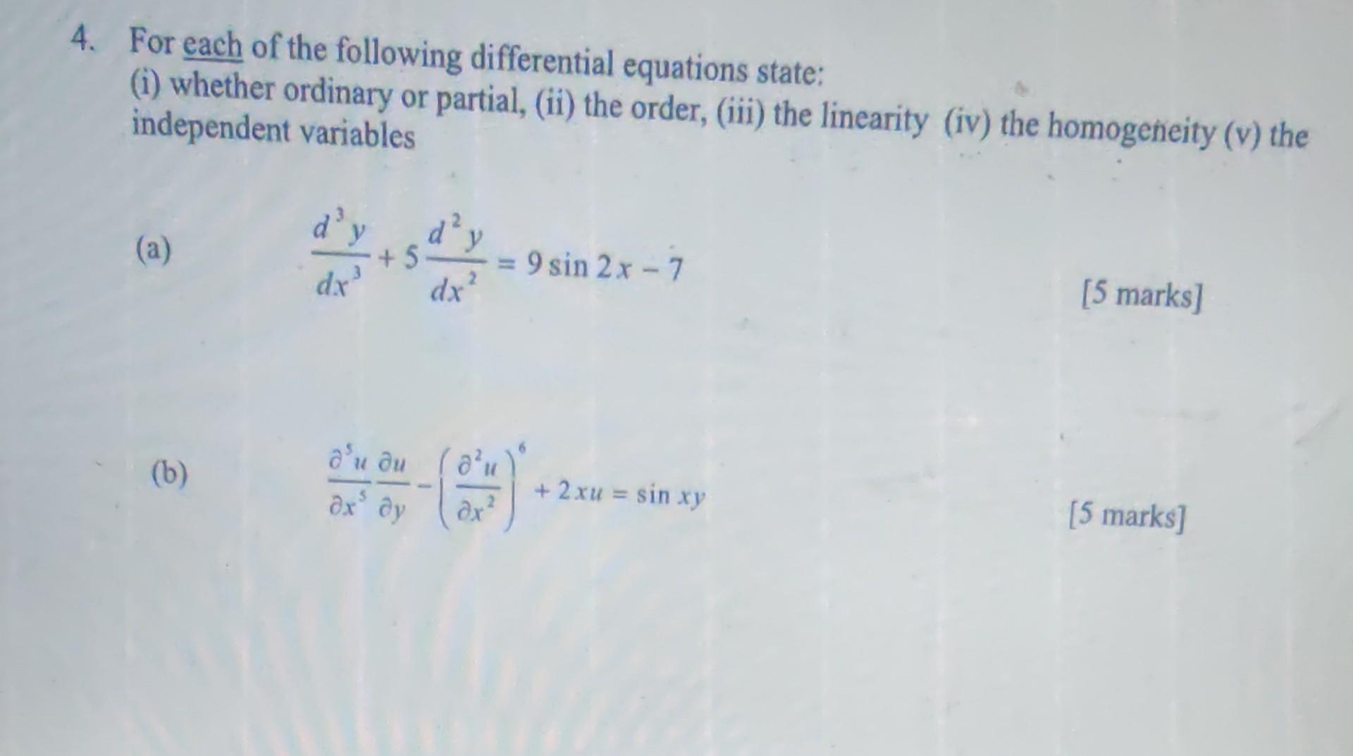 Solved 4. For each of the following differential equations | Chegg.com