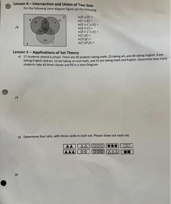 Solved Lesson 4- Intersextion And Union Of Two Sets: Figure | Chegg.com