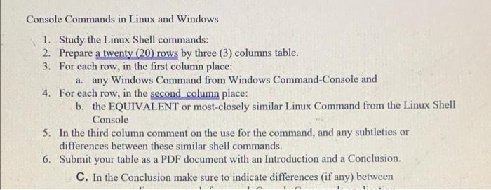 Solved Console Commands in Linux and Windows 1. Study the | Chegg.com