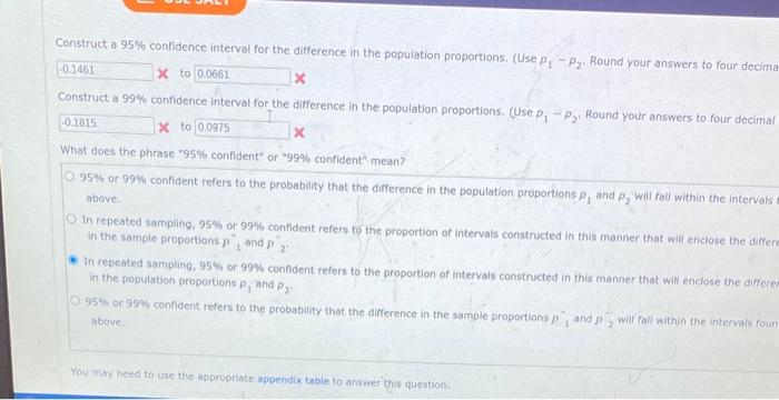 Solved Construct a 95% confidence interval for the | Chegg.com