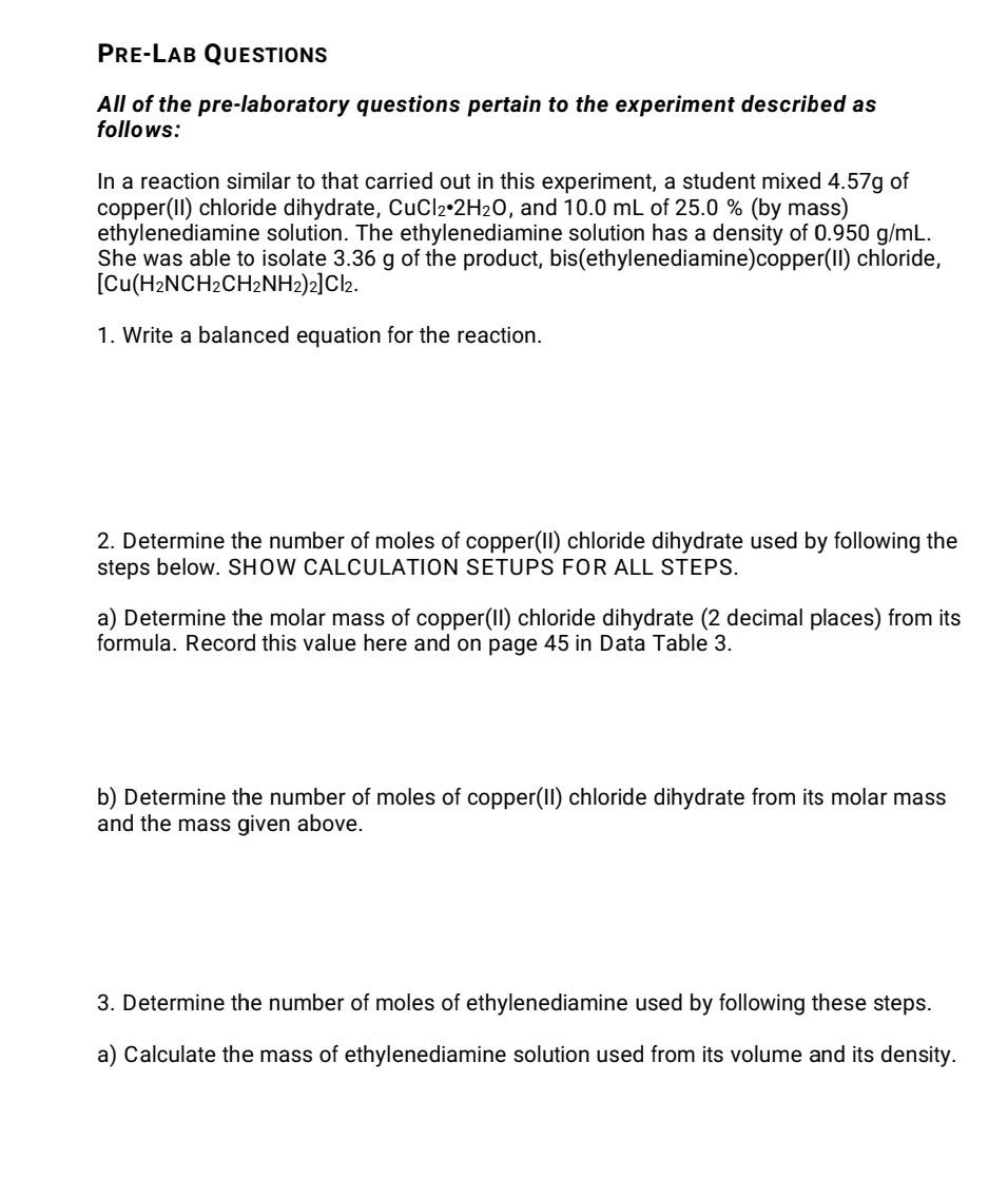 Solved PRE-LAB QUESTIONS All of the pre-laboratory questions | Chegg.com