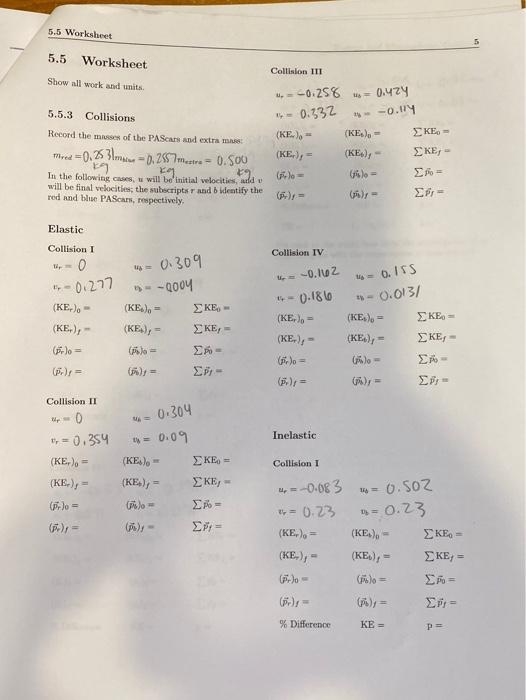 Solved 5.5 Worksheet 5.5 Worksheet Collision III Show all | Chegg.com