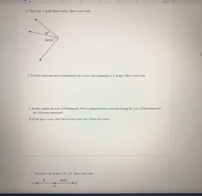 Solved 2 2. Solve for x in the figure below. Show your work | Chegg.com