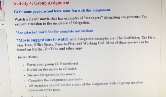 Solved Activity 4: Group Assignment Grab some popcorn and | Chegg.com