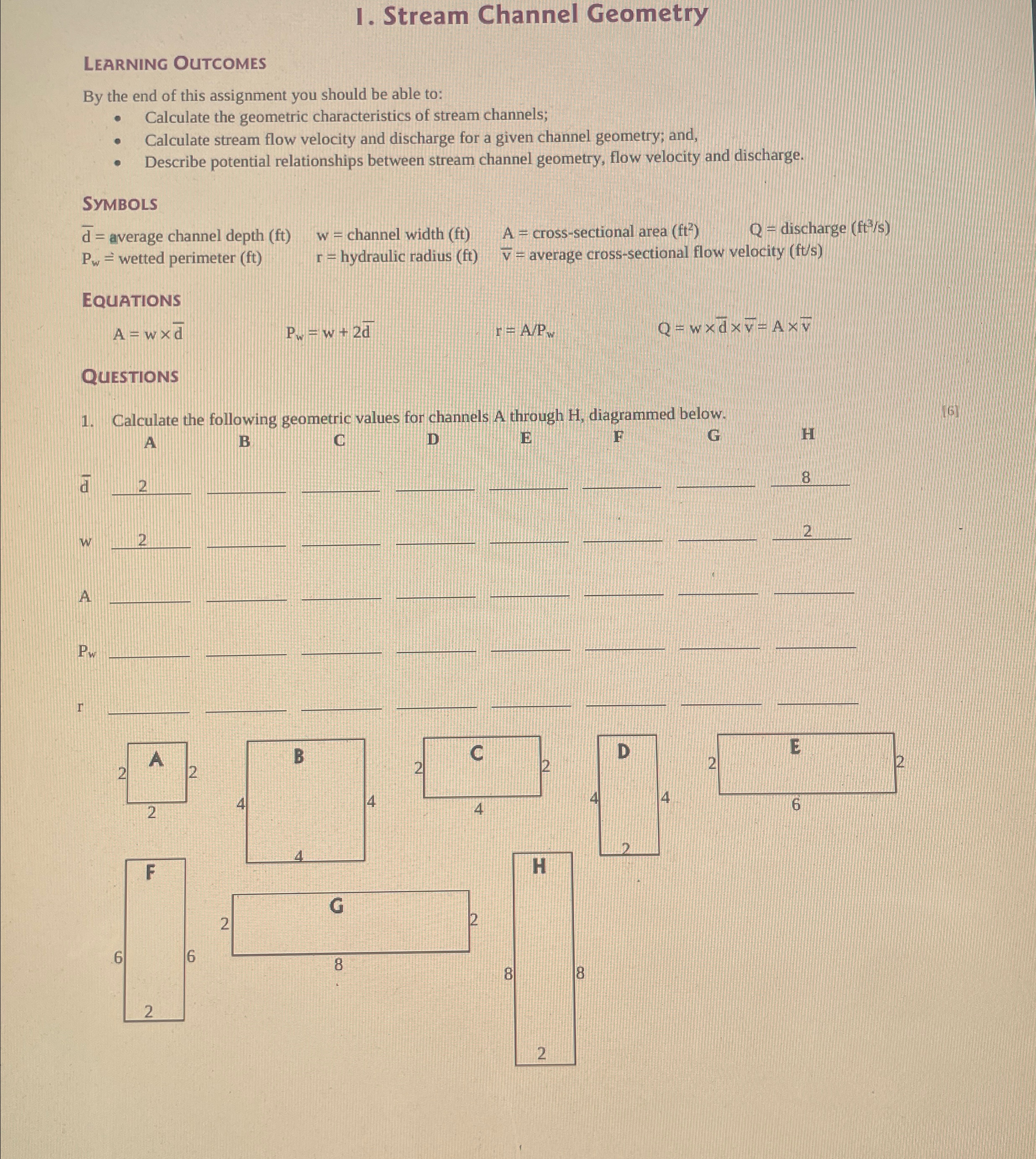 Solved I. Stream Channel GeometryLEARNING OUTCOMESBy the end | Chegg.com
