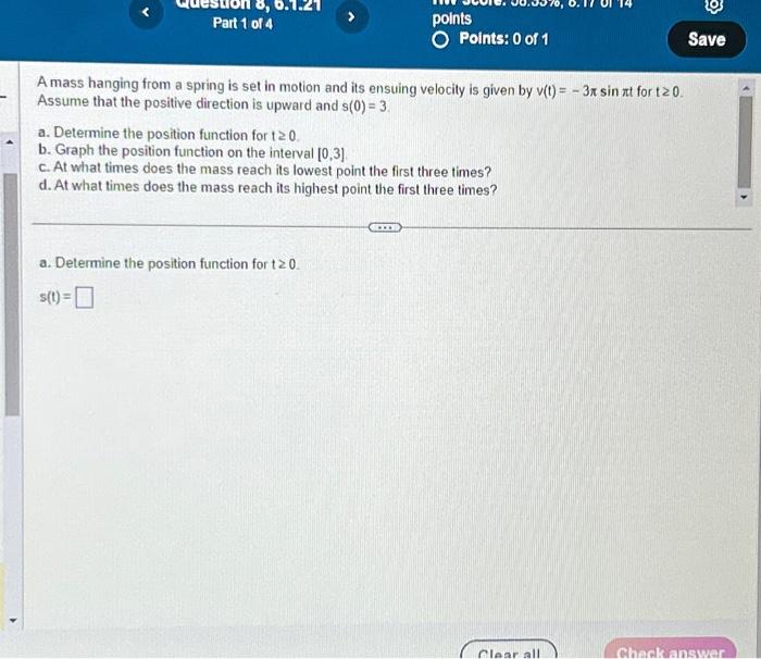 Solved 8, Part 1 of 4 points O Points: 0 of 1 A mass hanging | Chegg.com