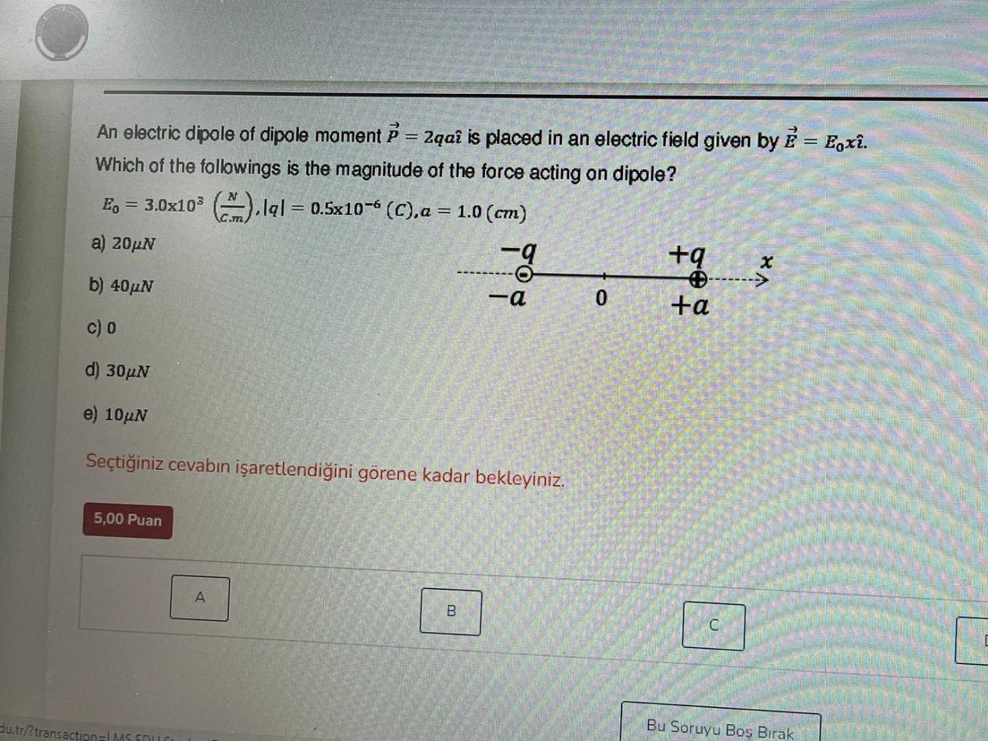 Solved An electric dipole of dipole moment P=2qai^ is placed | Chegg.com