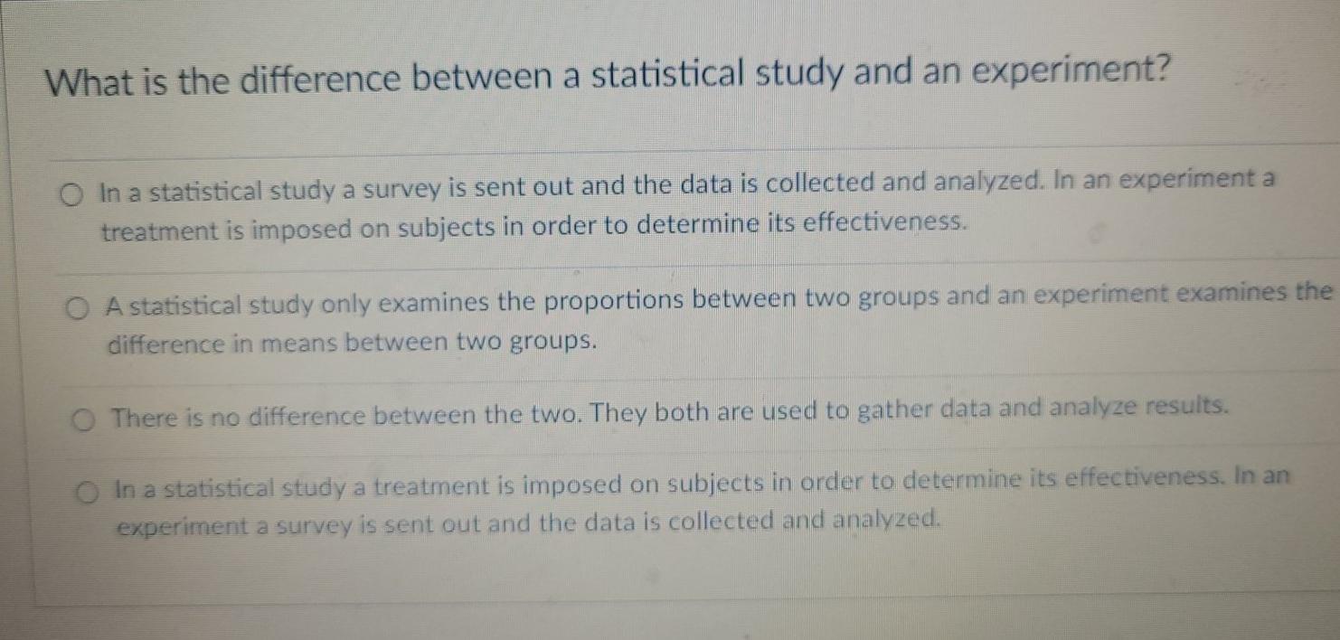 Solved What is the difference between a statistical study | Chegg.com