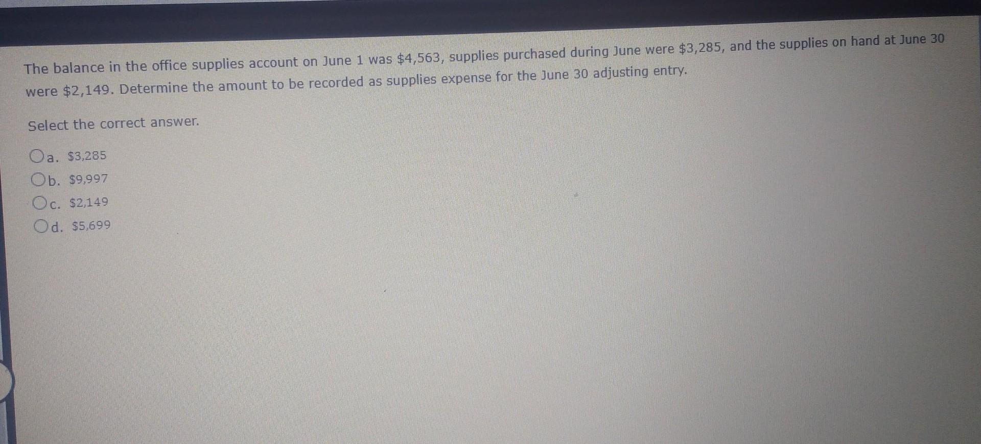 Solved The balance in the office supplies account on June 1