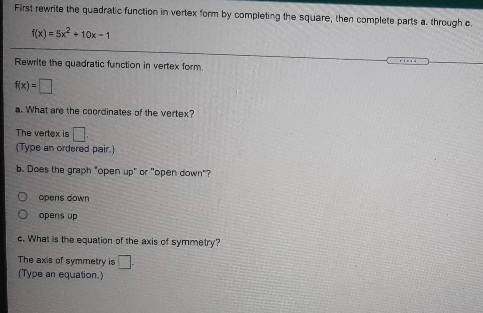Solved First rewrite the quadratic function in vertex form | Chegg.com