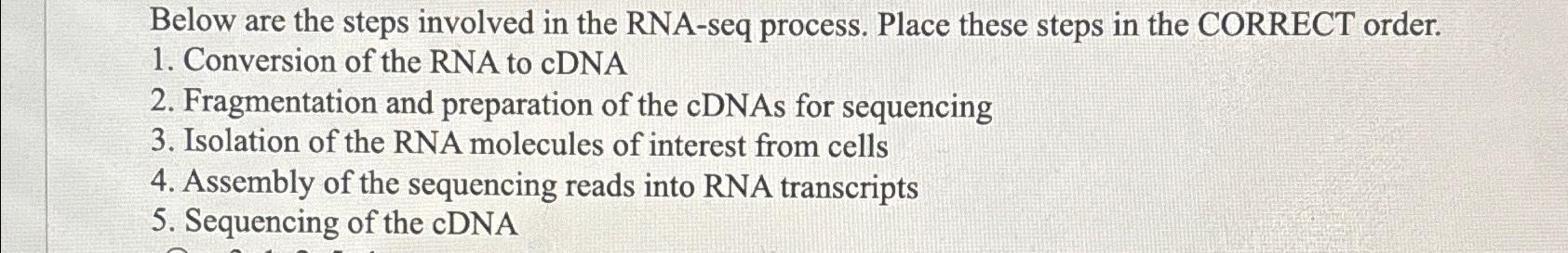 Solved Below are the steps involved in the RNA-seq process. | Chegg.com