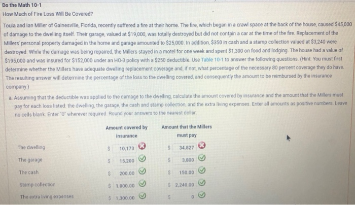 Do The Math 10-1 How Much Of Fire Loss Will Be | Chegg.com