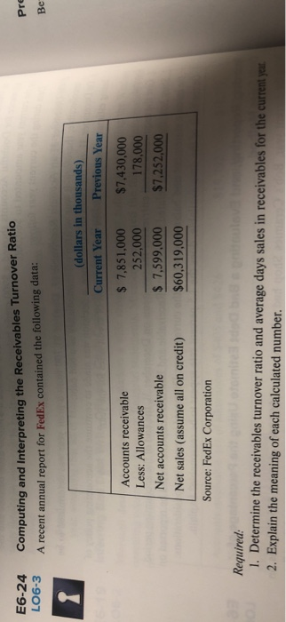 Solved E6 24 Computing And Interpreting The Receivables T Chegg Com