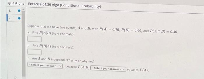 Solved stions Exercise 04.30 (Conditional Probability) | Chegg.com