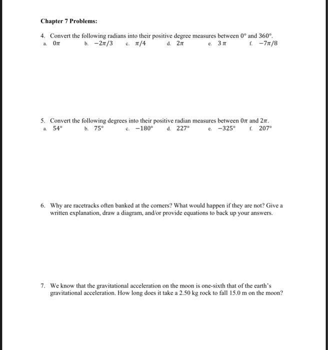 Solved 4. Convert the following radians into their positive | Chegg.com