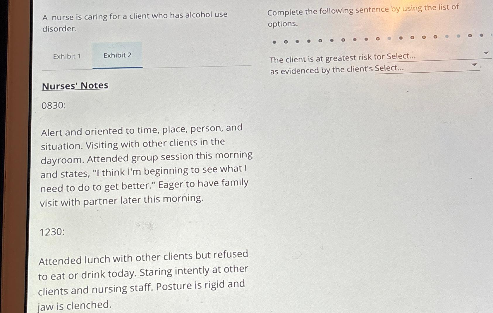 Solved A nurse is caring for a client who has alcohol use | Chegg.com