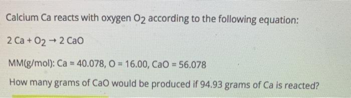 Calcium with store oxygen