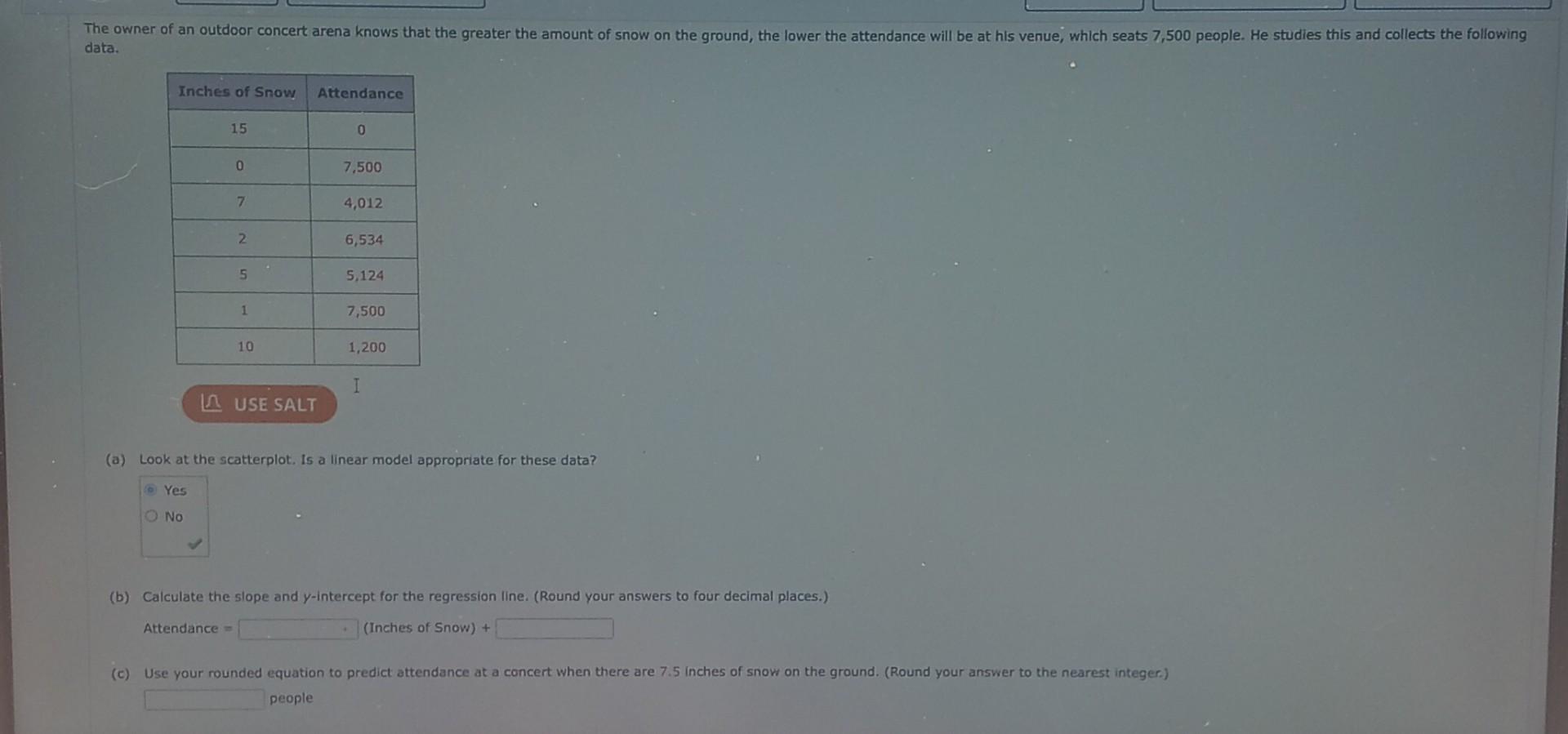 Solved 12 ussitdata. \begin{tabular}{|c|c|} \hline Inches of | Chegg.com