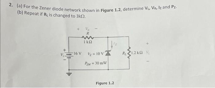 Solved 2. (a) For the Zener diode network shown in Figure | Chegg.com