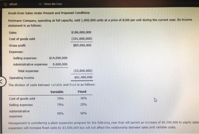 Solved EBook Show Me How Break-Even Sales Under Present And | Chegg.com