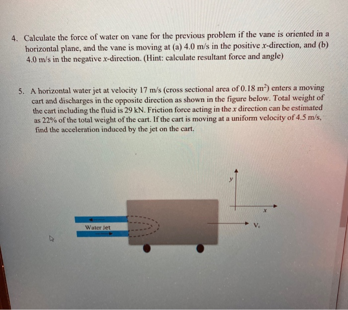 Solved 4. Calculate the force of water on vane for the | Chegg.com