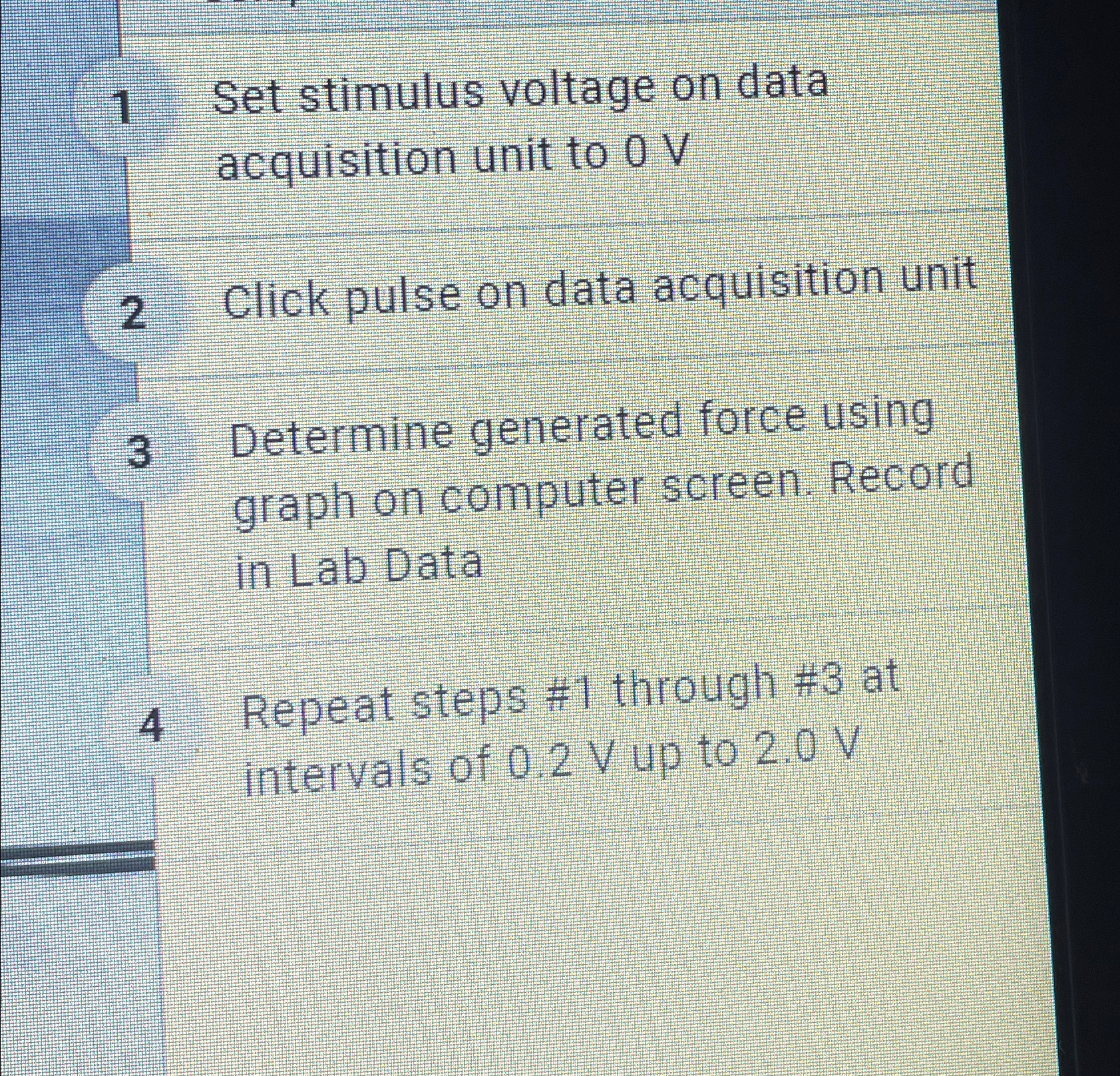 Solved 1 ﻿Set stimulus voltage on data acquisition unit to | Chegg.com