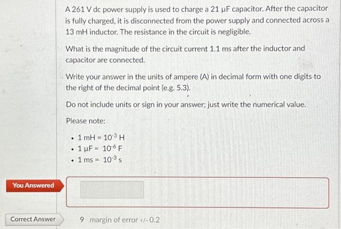 Solved A 261 V dc power supply is used to charge a 21μF | Chegg.com