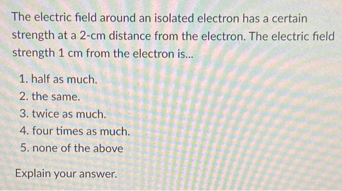 Solved The Electric Field Around An Isolated Electron Has A | Chegg.com