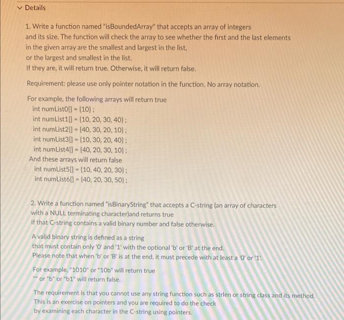 Solved Details 1. Write a function named "isBoundedArray" | Chegg.com