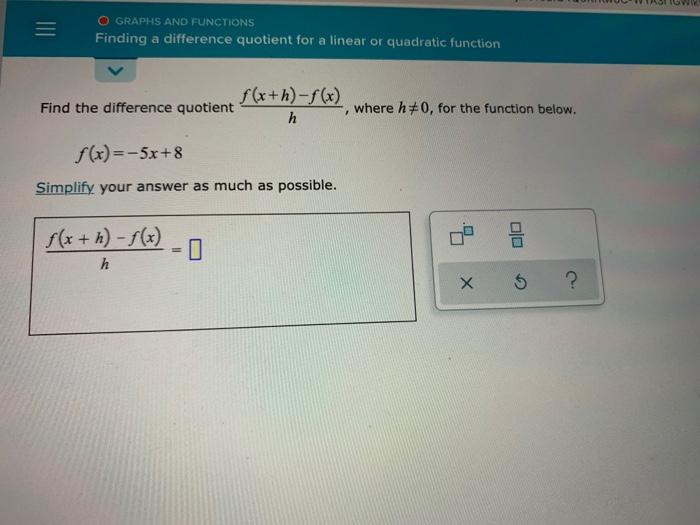 Solved WI = O GRAPHS AND FUNCTIONS Finding a difference | Chegg.com