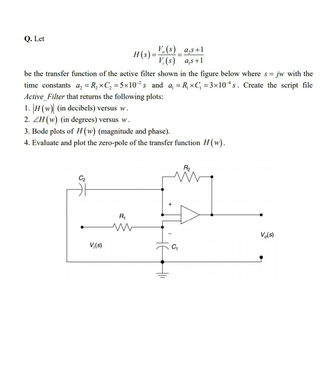 Solved Let be the transfer function of the active filter | Chegg.com