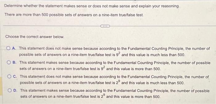 Solved Determine whether the statement makes sense or does | Chegg.com