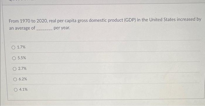 Solved From 1970 to 2020, real per capita gross domestic