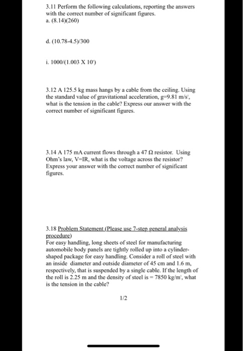 Solved 3.11 Perform The Following Calculations, Reporting | Chegg.com