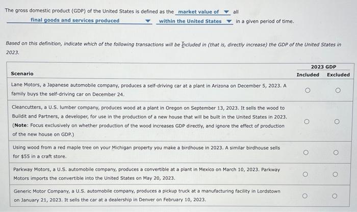 Solved The gross domestic product (GDP) of the United States | Chegg.com