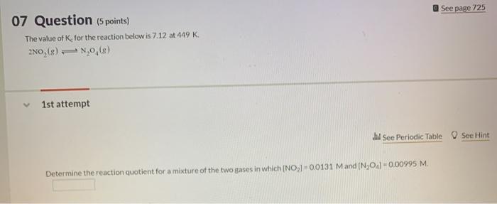 Solved See page 725 07 Question (5 points) The value of K. | Chegg.com