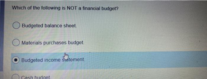 Solved Which Of The Following Is NOT A Financial Budget? | Chegg.com