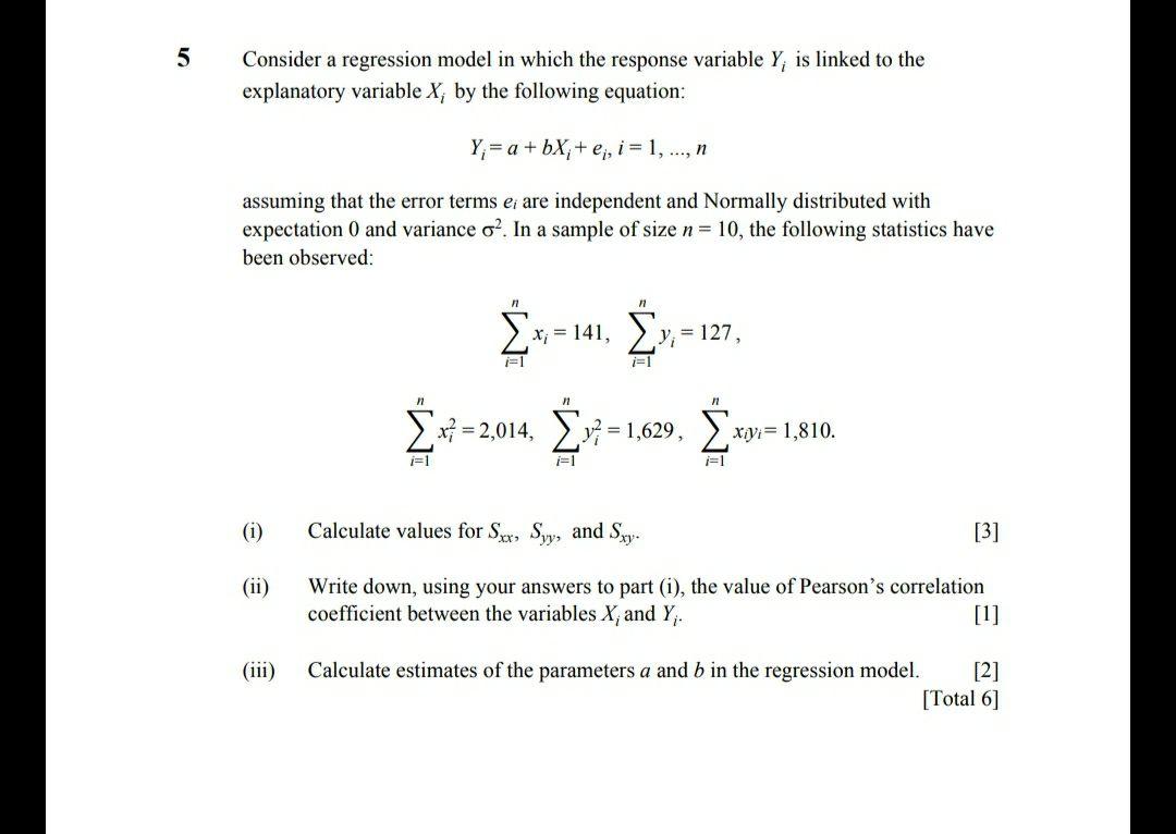 5 Consider a regression model in which the response | Chegg.com