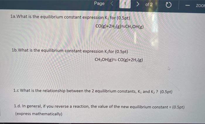 Solved Page of 2 o ZOON 1a. What is the equilibrium | Chegg.com