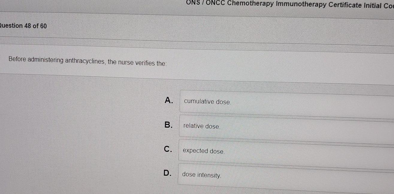 Solved ONS / ﻿ONCC Chemotherapy Immunotherapy Certificate Chegg com