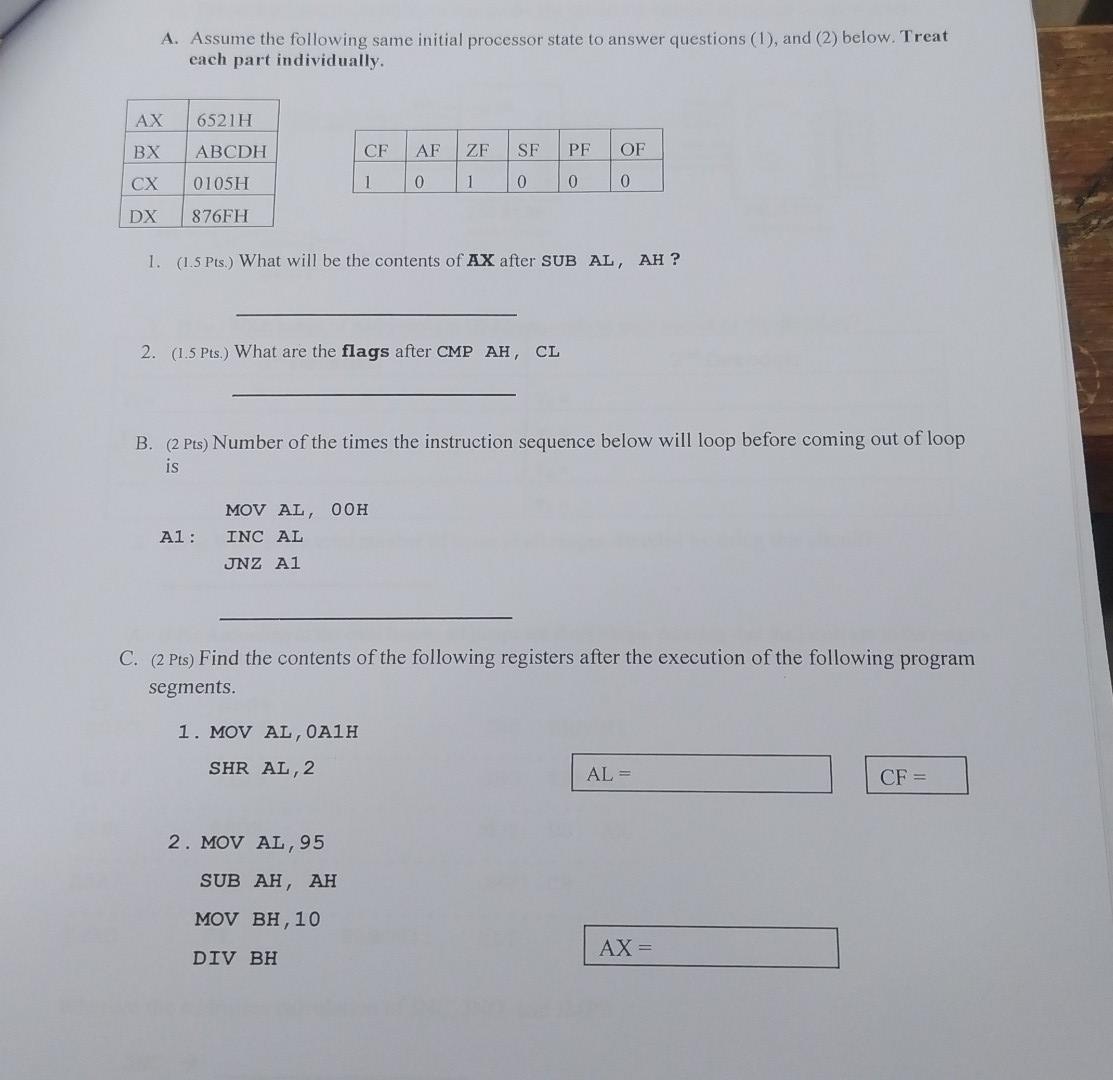 Solved A. Assume the following same initial processor state | Chegg.com