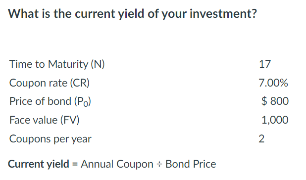What is the current yield of your investment?Current | Chegg.com
