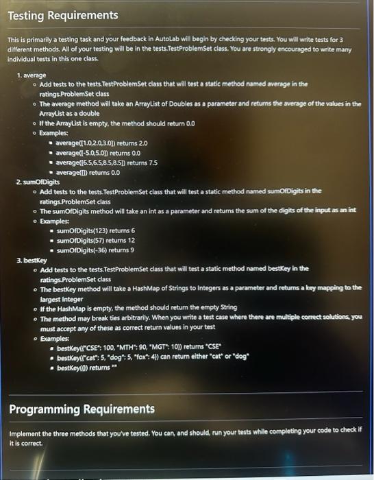JAVAThis is my question. Problem set and Testing the | Chegg.com